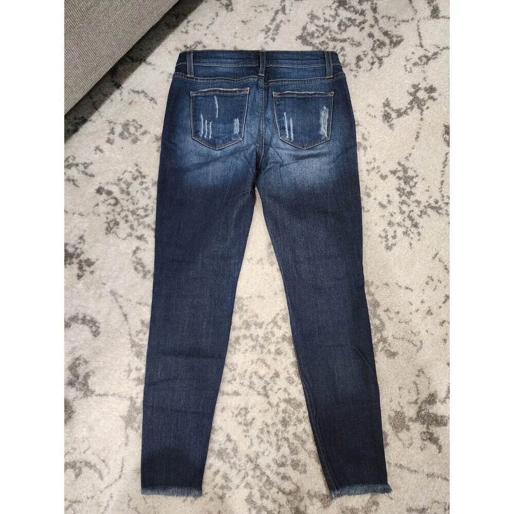 Judy Blue Womens Skinny Fit Jeans 8369-1 Blue Denim Frayed Hem 9/29 Boho Preppy - Picture 7 of 8